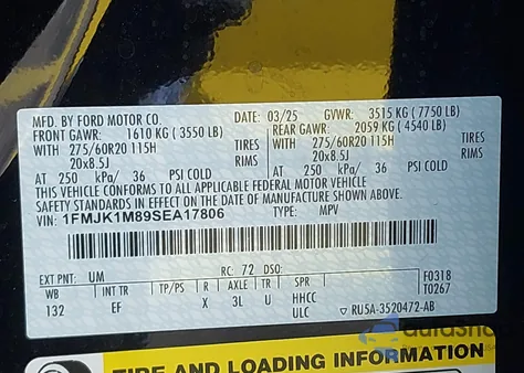 2025 Ford Expedition Platinum Max from USA, damaged, VIN 1FMJK1M89SEA17806